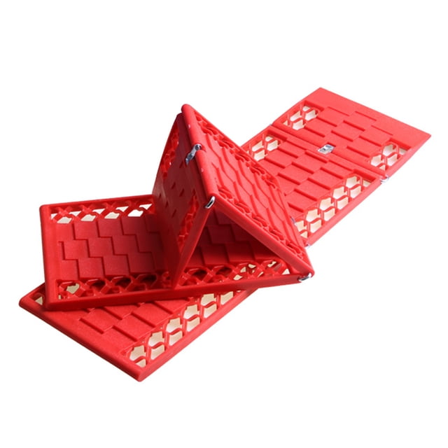 Tapis de Traction d'Urgence Pliables Rouges en PP avec Design Hexagonal en Nid d'Abeille - Pliage Réglable à 3 Étapes, Prise en Main de Pneu Non Parfumée pour SUVs, Voitures, Vans - Léger Paire de 1300g, Idéal pour