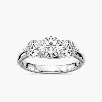 1ct-2.5ct Three Stone Engagement CVD Lab Grown Diamond Ring in 18K White Gold