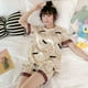 thumbnail image 4 of Conjunto de pijama de seda de hielo para mujer, pantalones cortos de manga corta de verano, ropa de casa holgada de seda fina con dibujos animados para estudiantes, 4 of 6