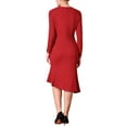thumbnail image 3 of INSPIRE CHIC Women's Round Neck Long Sleeve Formal Fishtail Dress with Belted S Wine Red, 3 of 5