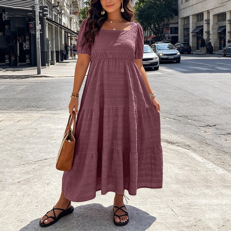 tea party dress for plus size women asdoklhq Tea Party Dresses for Woman Dresses Long Dress Plus Size Short Sleeved Wrap Waist Layered Floor Length Red 5X