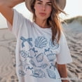 thumbnail image 2 of Coquette Seashell Summer Vibe T-Shirt, Natural and White Retro Beach Tee Gift for Ocean Lover, 2 of 8