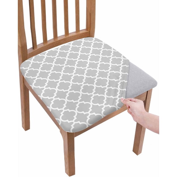 Light Gray Chair Seat Covers for Dining Room Stretch Chair Seat Covers Set of 6, Minimalist Boho Abstract Ethnic Motifs Chair Seat Protector Cushion Slipcovers for Kitchen Restaurant Office