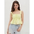 thumbnail image 5 of Women'S Smocked Peplum Square Neck Ruffle Sleeveless Tank Top Shirt Yellow L, 5 of 7