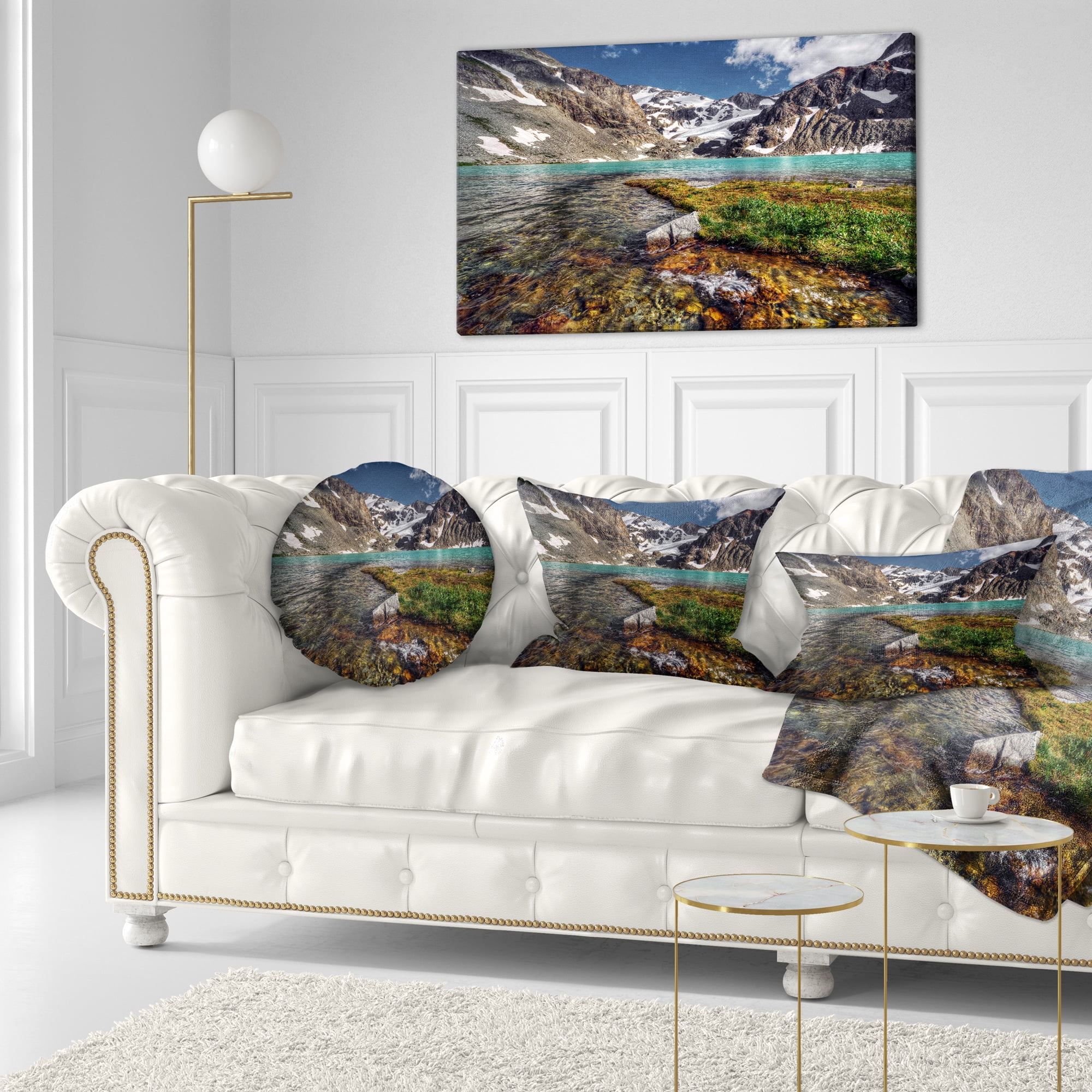 Designart Crystal Clear Creek in Mountains - Landscape Printed Throw Pillow - 12x20