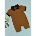 thumbnail image 3 of Cenuakty Baby Romper Short Sleeve Lapel Design Neckline Button Contrast Color Boxer Summer Jumpsuit, 3 of 9