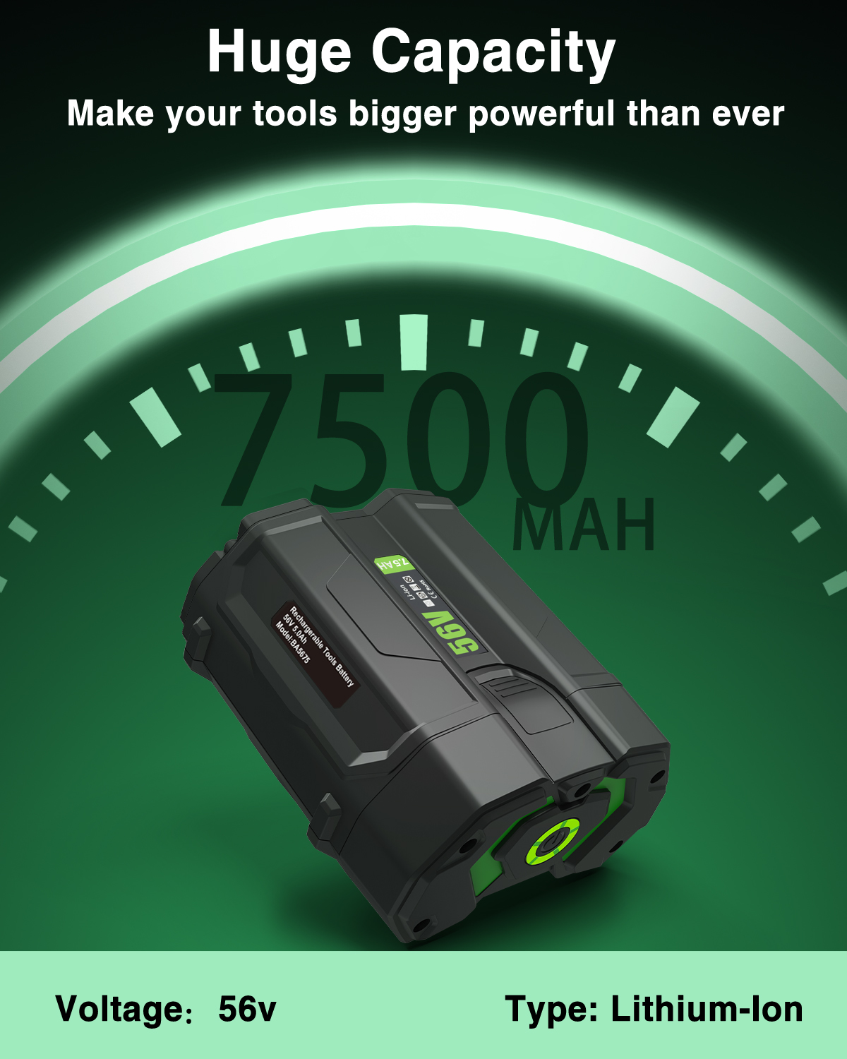 7.5Ah Battery Replacement for EGO 56V Battery, Compatible with EGO 56V Batttery BA2800 BA4200 BA1400 Lithium-Ion Battery Compatible with EGO 56V Power Tools