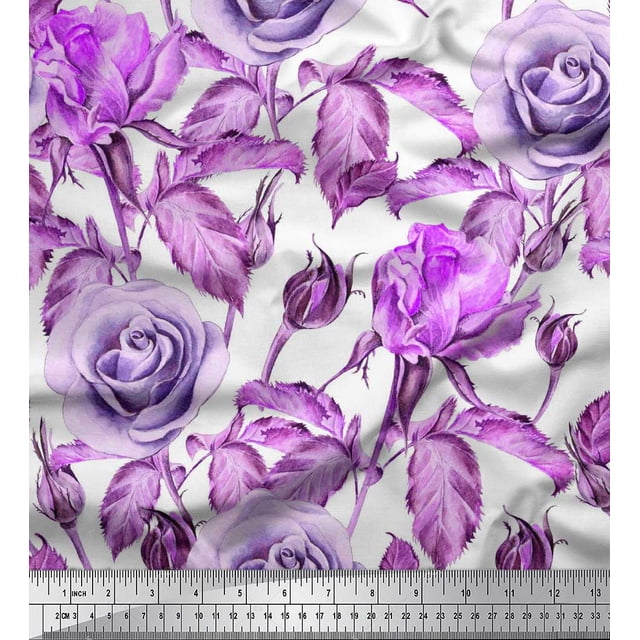 Soimoi Tissu Popeline de Coton Imprimé Feuilles & Roses au Mètre 56 Pouces de Large