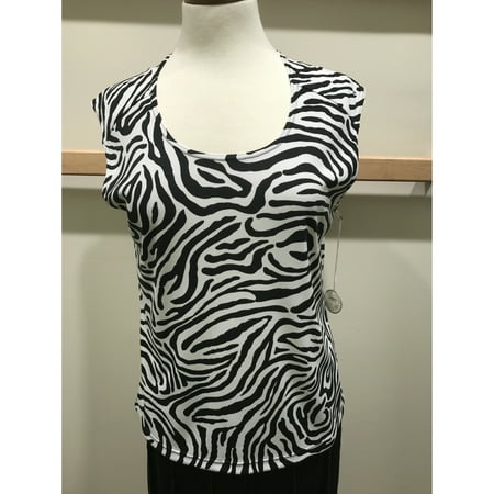 Zebra Triangle Top - Black And White Zebra Stripe Print Knit Tank Top (Style# 76331)