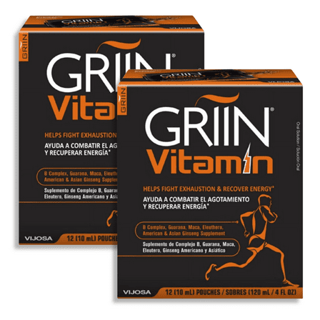 GRIIN Vitamin with B Complex & Ginseng, 12 Drinkable 10 mL Pouches (2-Pack)