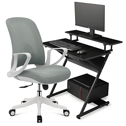 MoNiBloom Home Office Desk and Chair Set, Computer Desk for Small Standing Portable Laptop Table, Ergonomic Mesh Office Chair with Lumbar Support