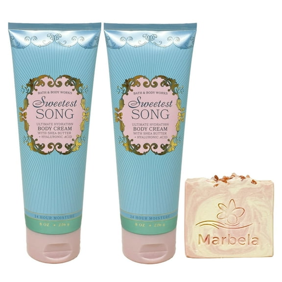 Bath & Body Works Sweetest Song 2 Pack Body Cream Bundle with a Himalayan Salts Springs Bar Soap - Full Size