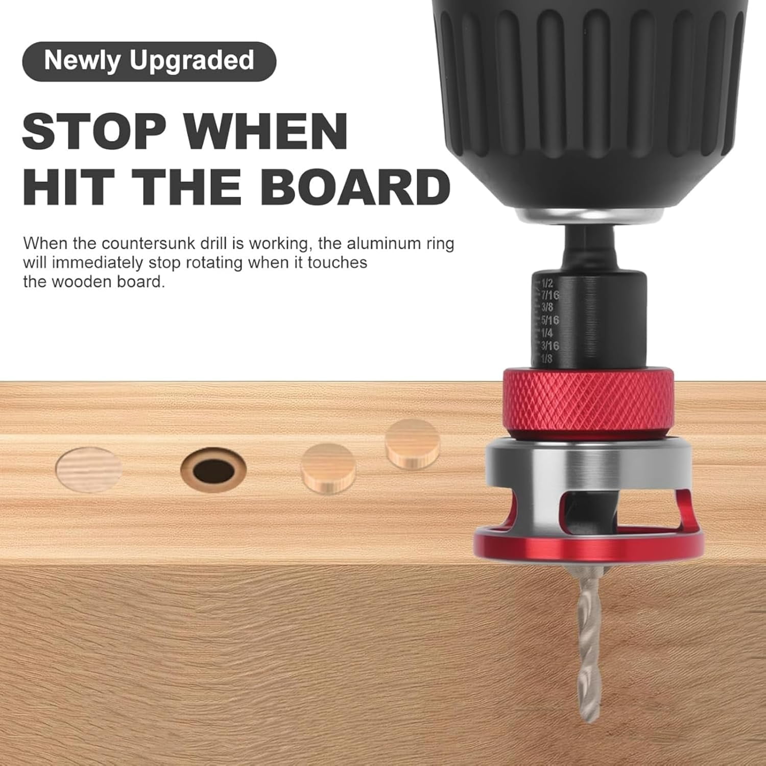 Two-Flute Counterbore with Depth Stop, Adjustable Depth, Carbon Steel Tapered Countersink Hole Drill Bit with 1/4 Inch Hex Shank for Woodworking Tools, Softwood and Hardwood ,Gold
