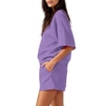 thumbnail image 4 of BRELIL Women's Two Piece Set Round Neck Short Sleeve Tshirt Pocket Elastic Waisted Shorts Casual Solid Basic Lounge Outfits Summer Travel Vacation Tracksuit, Purple S, 4 of 9