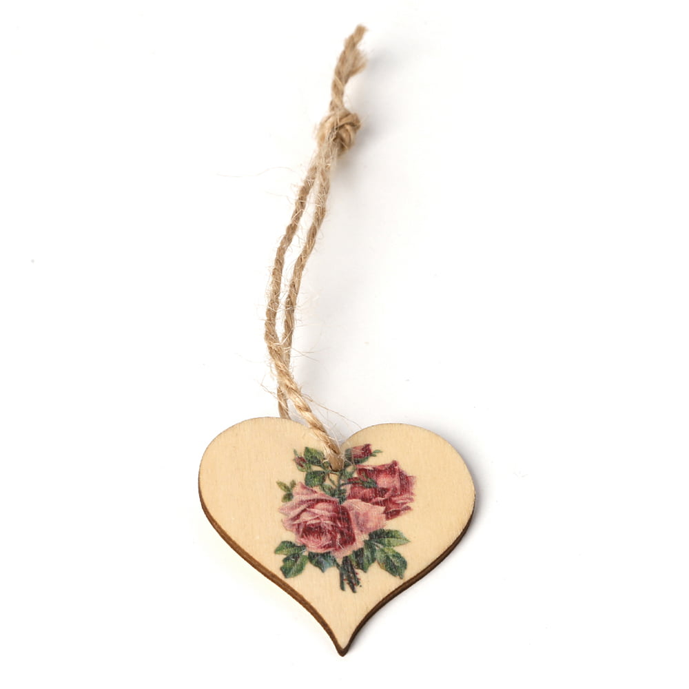 10PCS Wooden Heart Hanging Plaque DIY Craft Rose Angel Wall Sign Rustic Wood 