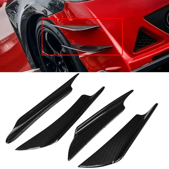 ECCPP Front Bumper Lip Splitter Fins Body Spoiler Canards Refit PP Universal Body Front Bumper Splitter Fins Glossy Carbon Look Car Bumper Fin