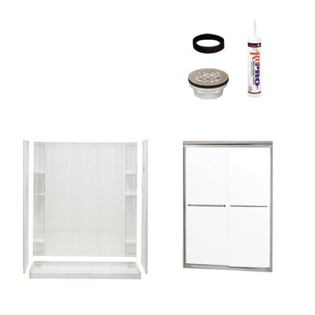 Ensemble Vikrell Shower Wall (Sterling 7213-5475NC Ensemble Vikrell Alcove Shower Wall, Base, And Door Kit, 34-in L x 60-in W x 75.75-in H, Nickel with Clear)
