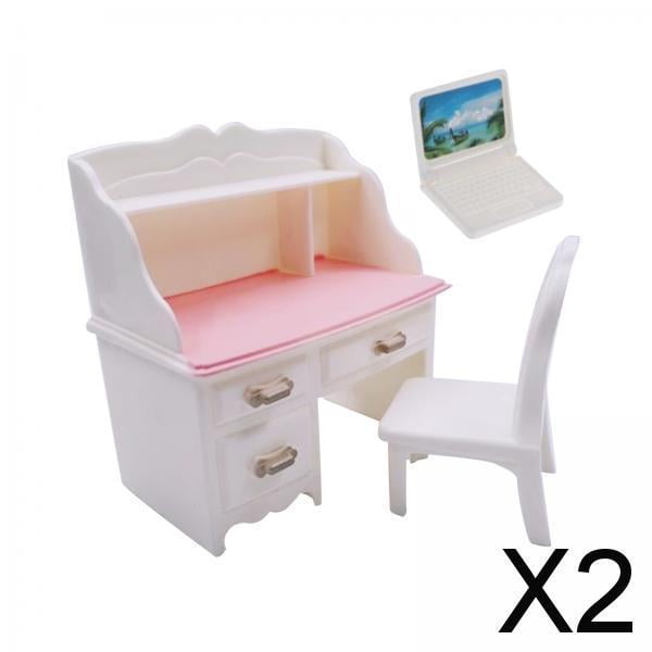 Juego de Sillas de Escritorio en Miniatura para Casa de Muñecas, Accesorios de Decoración para Casa de Muñecas, Mini Mesa de Ordenador para Decoración 2 piezas