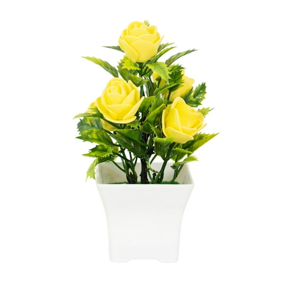 dajkiuy Mini Potted Flowers, Yellow Rose Artificial Flowers in Pot Fake Greenery Potted Plants Desk Shelf Decor for Home Office Living Room Bathroom