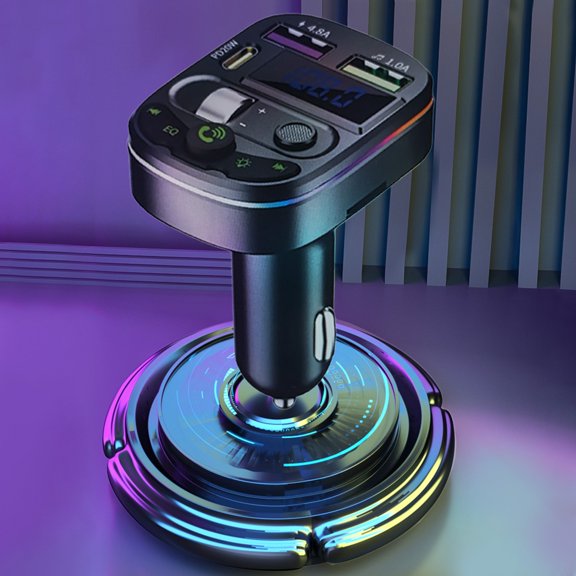 Car Bluetooth FM Transmitter Adapter | Bluetooth 5.0 Hands-Free Calling, USB/TF Card MP3 Player, Voltage Monitor, Dual USB Fast Charger | Universal Fit 12V-24V | LED Display, Smart Chip | 1 Unit