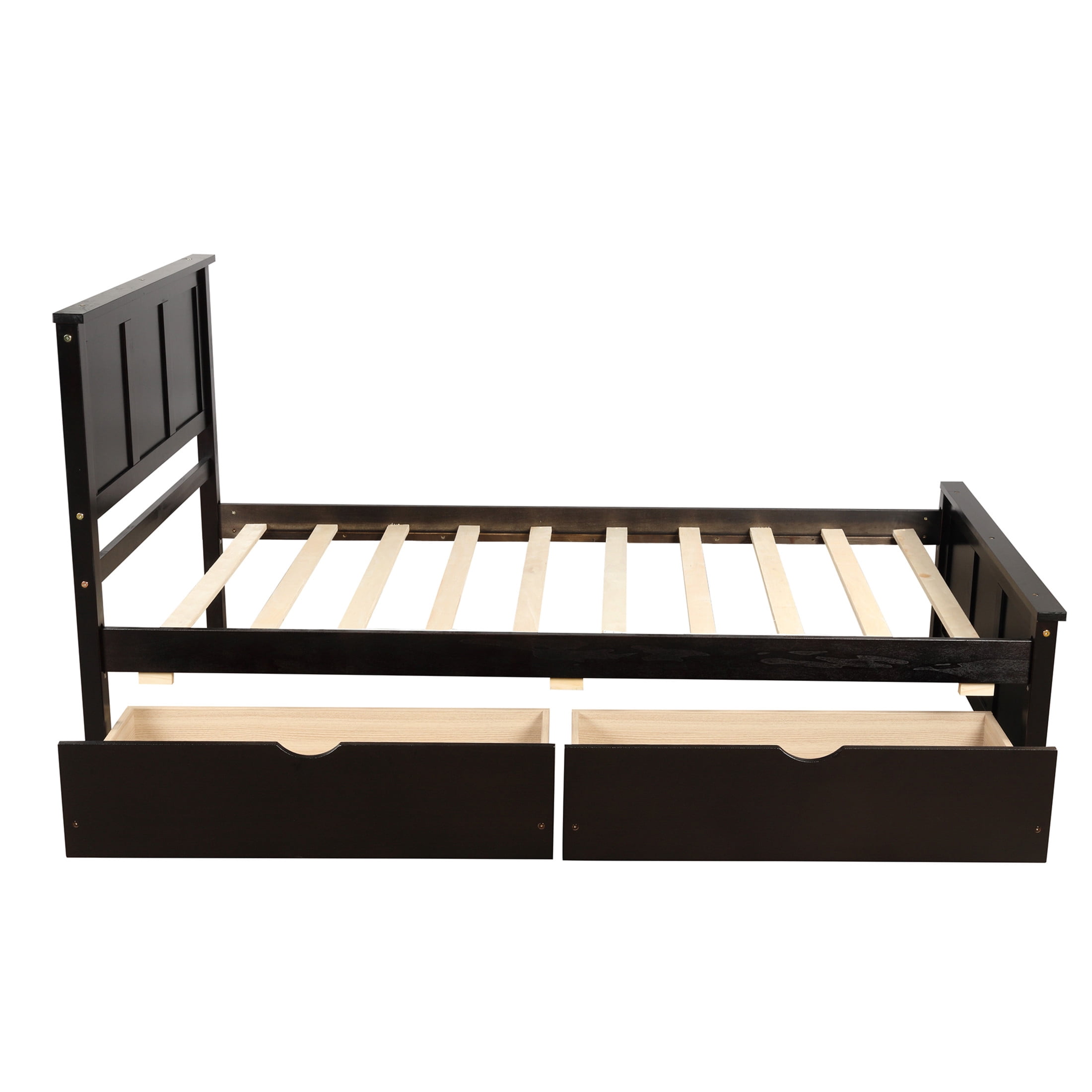 Noble House Twin Platform Storage Bed, Minimal Under-Bed Drawers with Rolling Wheels, Pine Wood Frame, Espresso