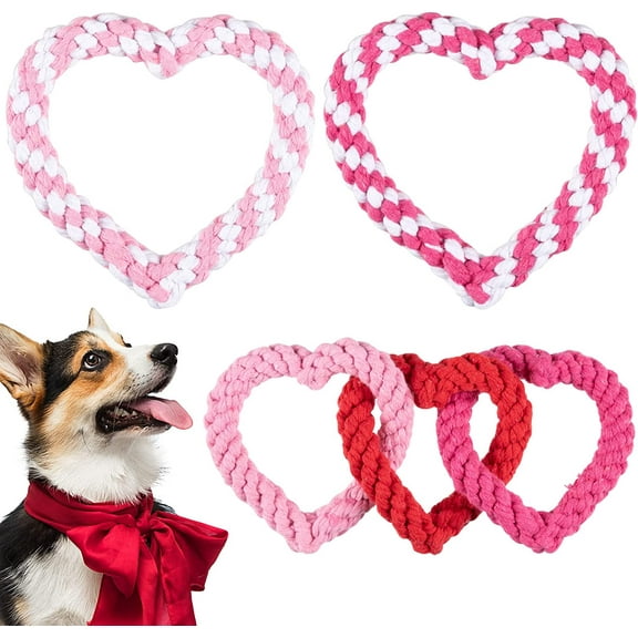 Yirtree 2 Pieces Valentine's Day Heart Shaped Dog Rope Pet Chew Toys Heart Chew Rope for Valentines Dog Puppy Pets Chewing Supplies