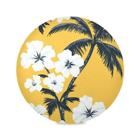 

15.4inch Round Placemats DIY Printing Design Suitable for Kitchen Table Party Decoration White Hibiscus Flowers