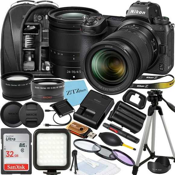 Nikon Z6 II Mirrorless Camera with NIKKOR Z 24-70mm f/4 S Lens, SanDisk 32GB Memory Card, Backpack, Flash, Tripod and ZeeTech Accessory Bundle