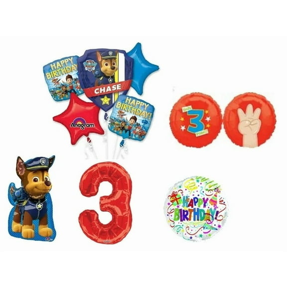 Paw Patrol 3rd #3 Birthday Party 9 Piece Supplies and Balloon Decorations Huge Ultimate