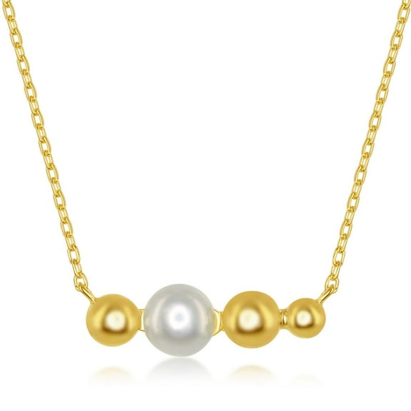 Fresh water Pearl and Beaded Bar 14k Gold Plated 16 2’’ Sterling Silver Necklace Jewelry for Women or Teens