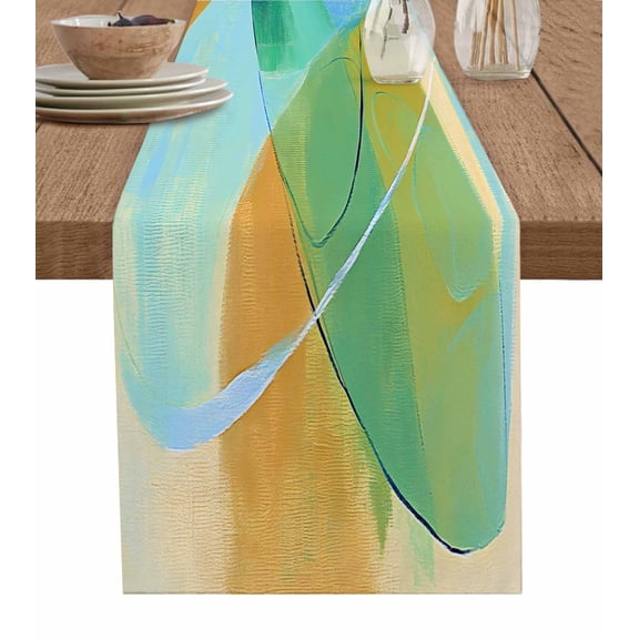 Ldtrchee Teal Brown Table Runner 48 Inches, Vintage Modern Abstract Oil Painting Bed Runner Dresser Scarves Tabletop for Indoor Outdoor Parties/Ceremony/Banquet, 13" x 48"