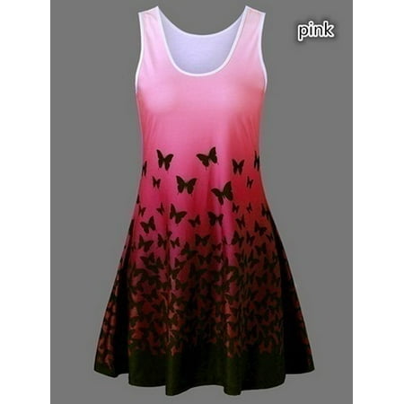 Butterfly Ribbon Womens Tank - Plus Size Women Butterfly Pattern Ombre Tank Top