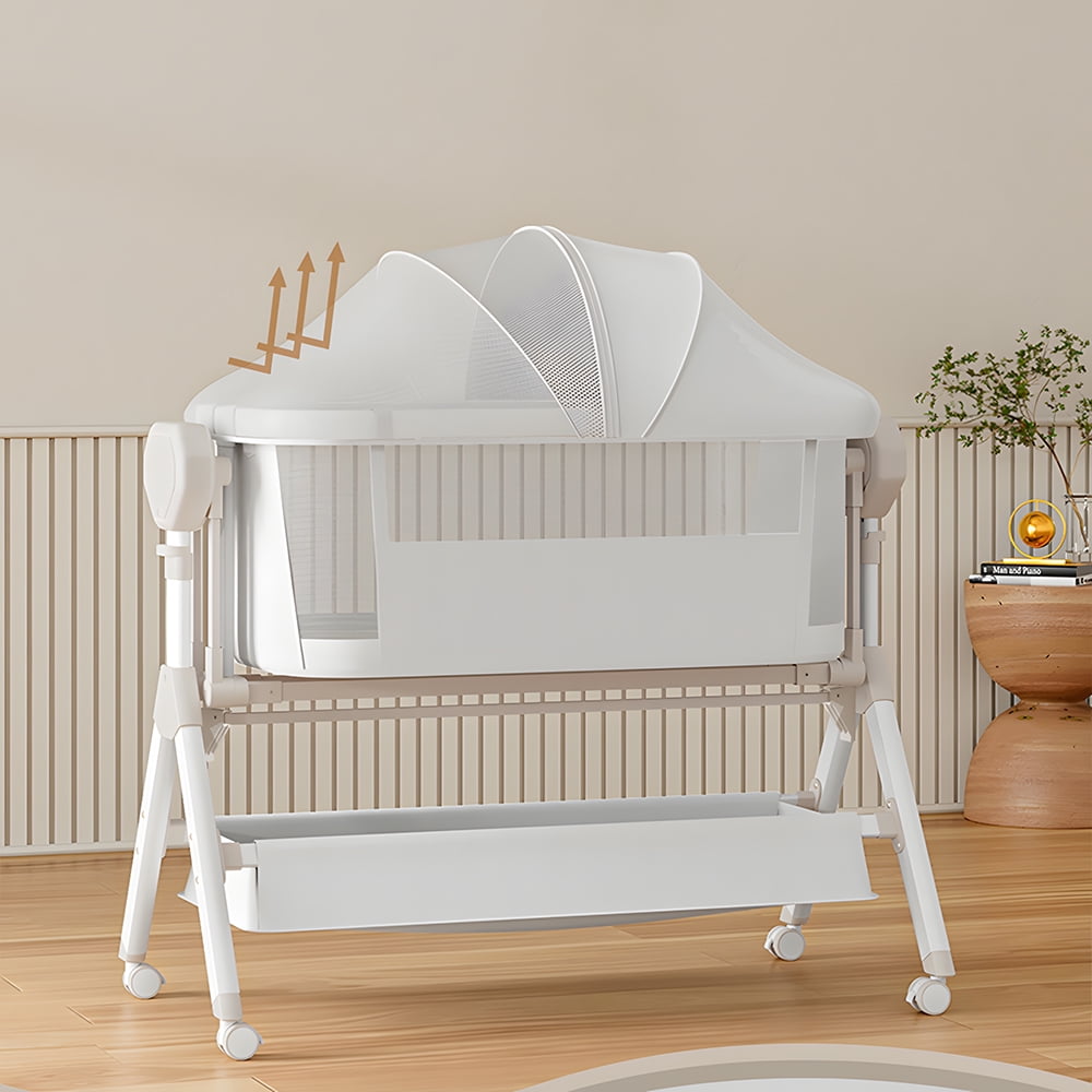 SteAnny Bassinet,Electric Rocking Bassinet,Bedside Co-Sleeper,Unisex Baby Travel Bed with Wheels(Khaki)