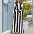 thumbnail image 4 of Black And White Vertical Stripes Women's Long Dress Long Sleeves Dress Vintage Dresses Party Maxi Dress High Waist Dress, 4 of 4