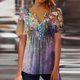 thumbnail image 2 of Gibobby Playera de manga corta con cuello en V Mujeres verano impresión moda Sexy botón Cardigan manga corta camisa cuello Casual túnica ajustada ropa Tops(Morado,XL), 2 of 5