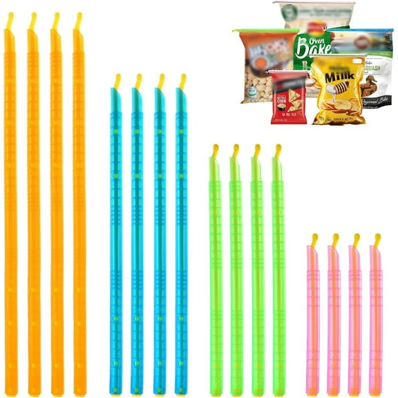 TOEVER Chip Clips 16 PCS - Reusable Bag Sealer Clips, Grip Sticks Bag Sealers for Food, Chips, Cereal, Snacks Plastic Bag Sealer Clips