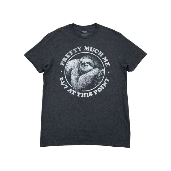 Mens Charcoal Gray Sloth Meme Pretty Much Me 24/7 Short Sleeve T-Shirt XL