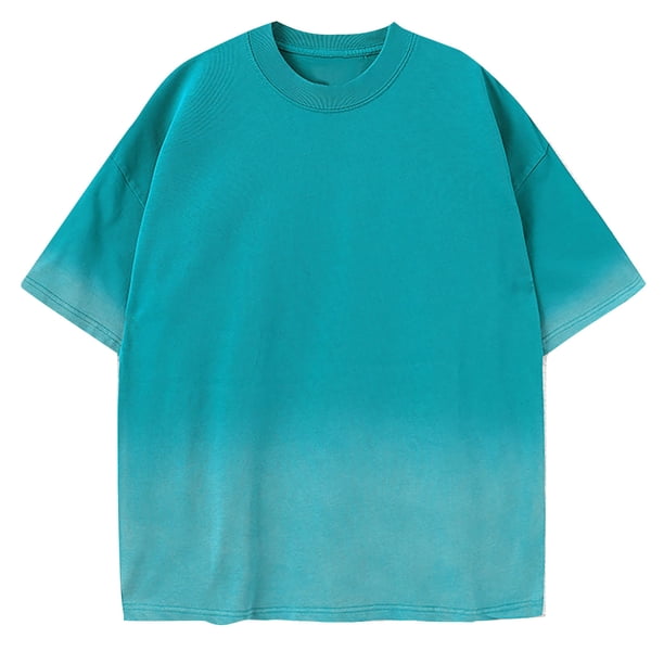 Camiseta de Seda de Hielo de los Hombres, Verano Nuevo Suelto Gradiente de Color Casual Top para Uso Al Aire Libre Y Diario, Camiseta de Moda Ligera