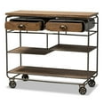 thumbnail image 2 of Bowery Hill Brown Finished Wood and Black Finished Metal 2-Drawer Kitchen Cart, 2 of 9