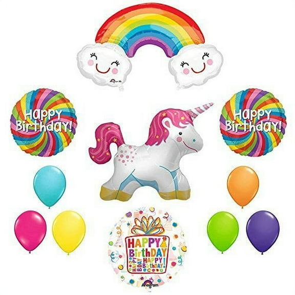 The Ultimate Rainbow Swirl Happy Birthday Full Body Unicorn Party Supplies and Balloon decorations