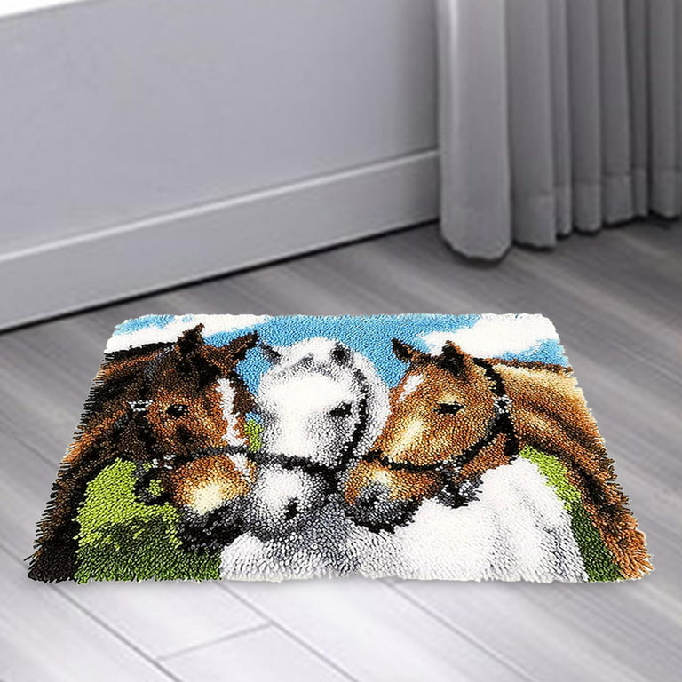Horse Pattern 3D Latch Hook Rug DIY Crafting Needlework Cross Stitch Embroidery Carpet Mat Decors Ornaments for Adults,, Size: 50cmx38cm