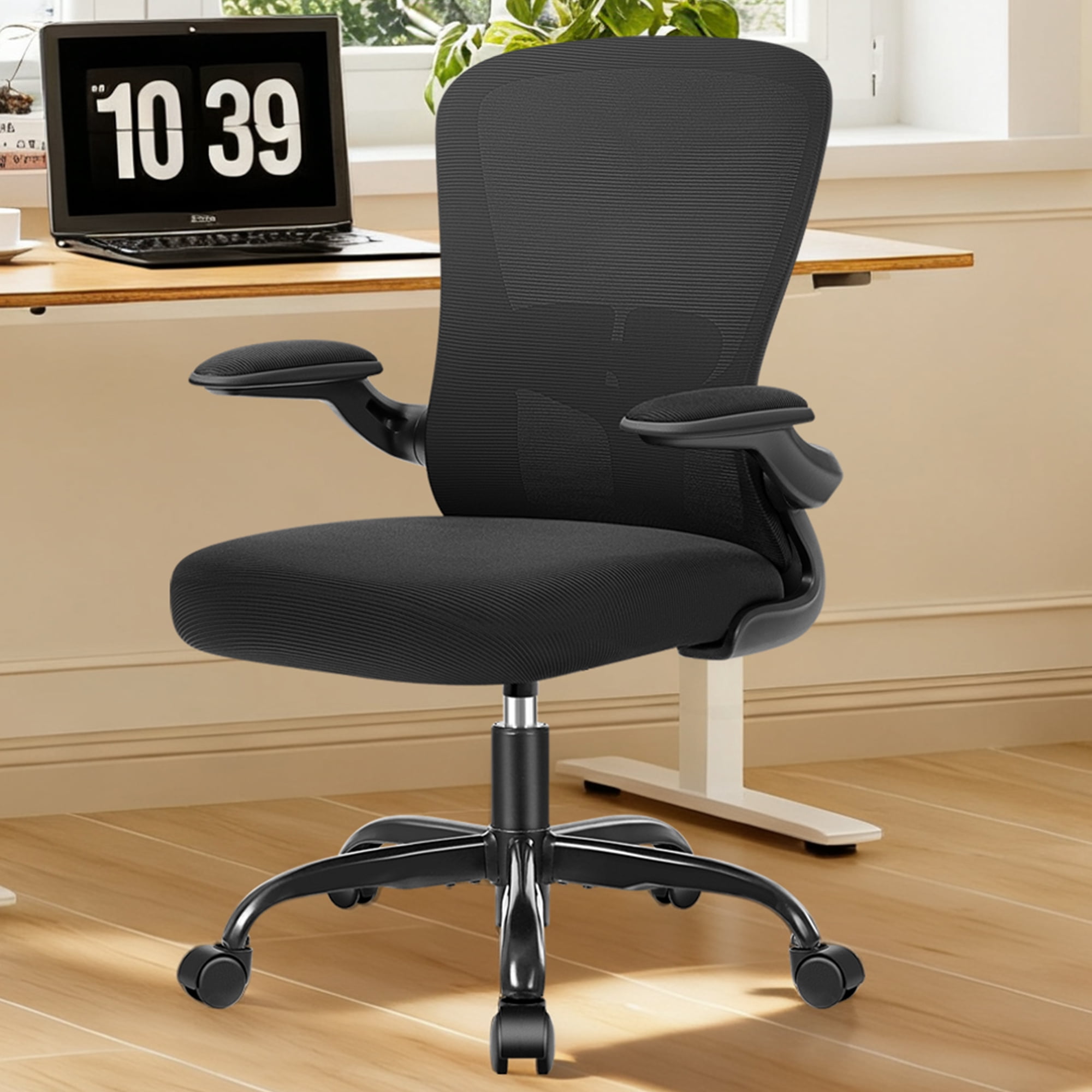 COOLHUT Office Chair, Ergonomic Desk Chair with Adjustable Lumbar Support, High Back Mesh Computer Chair with Flip-up Armrests-BIFMA Passed Task Chairs, Executive Chair for Home Office, Black