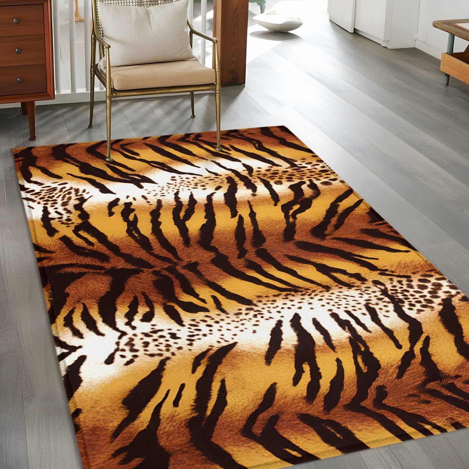 Leopard Stripes Area Rugs 3'x5', Washable Small Throw Rugs for Living Room Bedroom, Farmhouse Brown Black Animals Texture Indoor Outdoor Rug Non-Slip Low Pile Carpet Runner Reversible Floor Mats