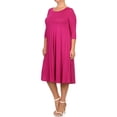 thumbnail image 2 of Women's Plus Size Casual 3/4 Sleeves Basic A-Line Pleated Solid Midi Dress, 2 of 6