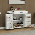 thumbnail image 4 of Kitchen Cart Versatile White Kitchen Island with Adjustable Storage towel rack & seasoning rack rubber wood table top-White, 4 of 14