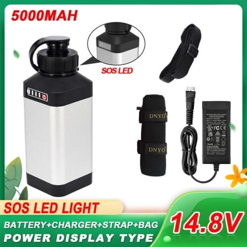 14.8V 5000mAh SOS Battery Charger Strap Set BM5000 Replace Electric Fishing Reel Battery w/power display for Daiwa BM2900, Tanacom 750/1000,for Shimano Beastmaster 9000