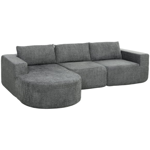 HOMCOM Modular Sectional Sofa with Chaise L Shaped Cloud Couch Dark Grey