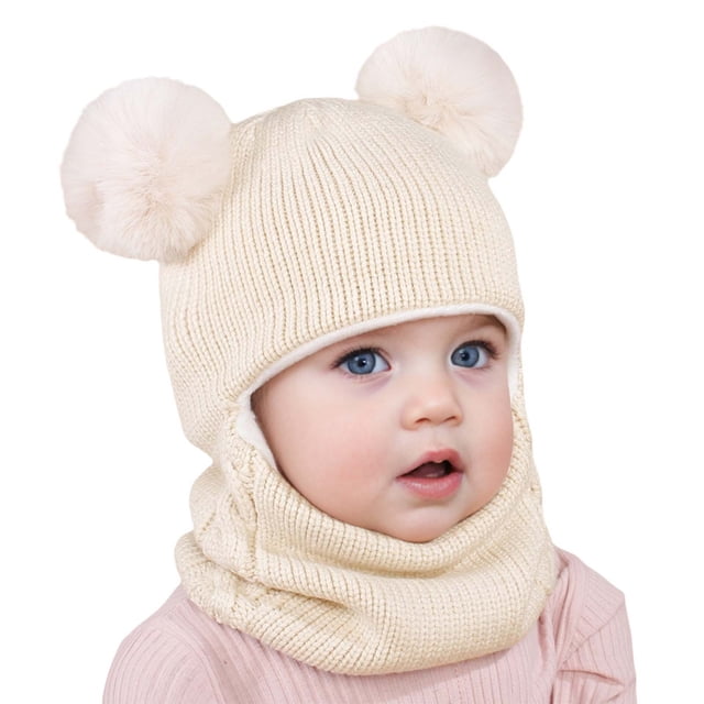 MIASHUI Winter Hat and Scarf Set for Kids with Attached Hood Cold Weather Accessories Beige,One Size