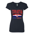 thumbnail image 2 of Wild Bobby Croatia Flag Heart Idemo Hrvatska Graphic | Women's Novelty T-Shirt | Soccer Football Fan Game Day Gift for Her Women Junior Fit V-Neck Tee, 2 of 5