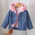 thumbnail image 3 of Mnyotv Girls Hooded Fleece-Lined Denim Jackets Outwear Long Sleeve Plush Coats Fall Winter Clothes for Little Girl Size 12-18 Months, 3 of 6